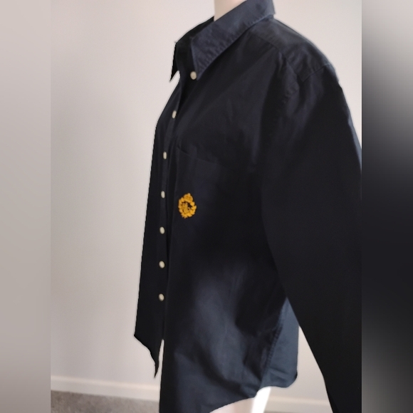 Lauren Ralph Lauren Cotton Button Up Shirt Black Embroidered Logo Size 20W - Picture 6 of 11